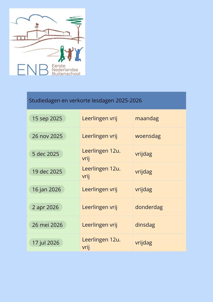Studiedagen en verkorte lesdagen 2025-2026